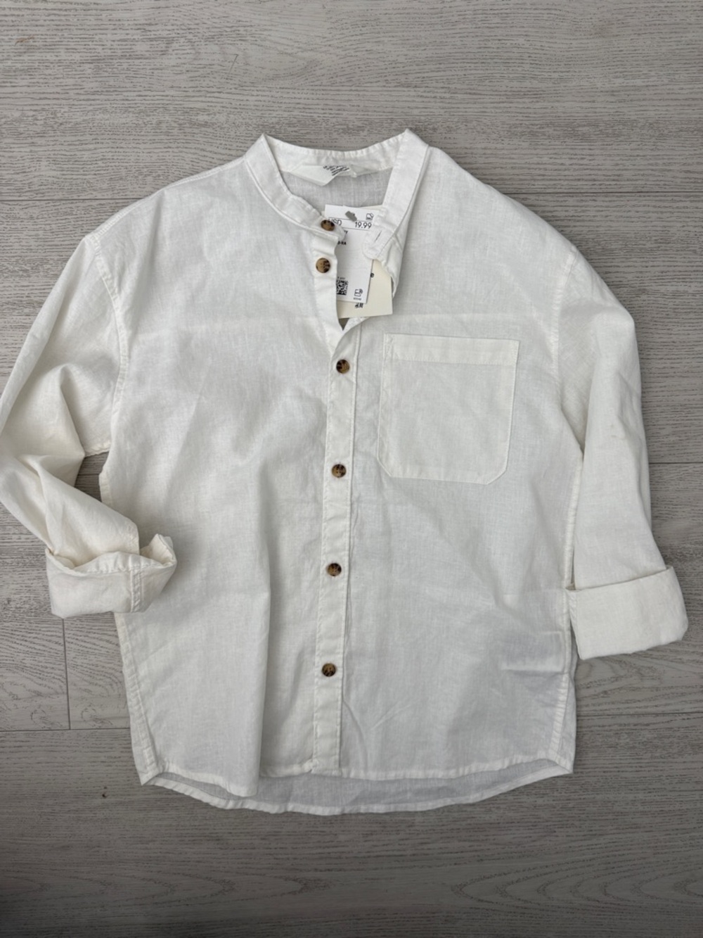 H&M kids Cream Grandad Collar Button-Down Shirt